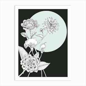 Flowers In A Garden and moon Art Print