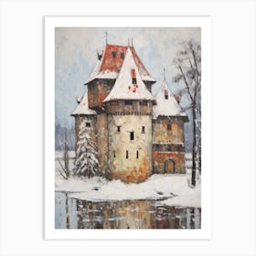 Vintage Winter Painting Trakai Castle Lithuania Art Print