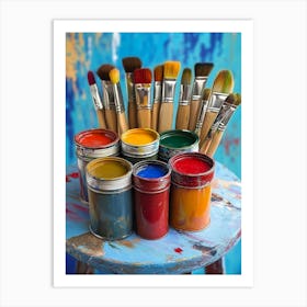 Tin Cans With Paint And Brushes Art Print