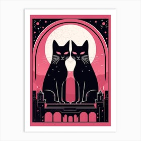 The Lovers Tarot Card, Black Cat In Pink 3 Art Print