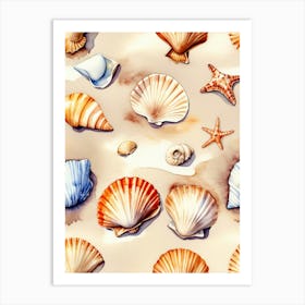 Seashells on the beach, watercolor painting 6 Art Print