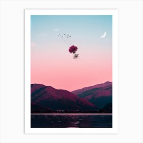 Birds Catch the pink Tree Art Print