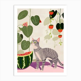 Cat And Watermelon 4 Art Print