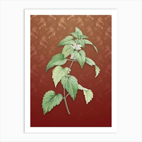 Vintage White Dead Nettle Plant Botanical on Falu Red Pattern n.2572 Art Print
