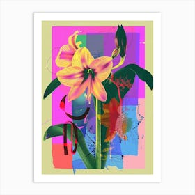 Amaryllis 5 Neon Flower Collage Art Print
