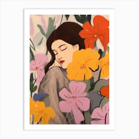 Woman With Autumnal Flowers Petunia 2 Art Print