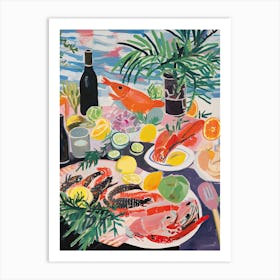 Mediterranean Seafood Lunch Summer Illustration 6 Art Print