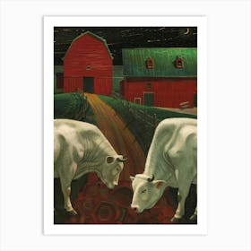 Cows At Night Art Print