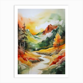 Watercolor Of Autumn Landscape Art Print