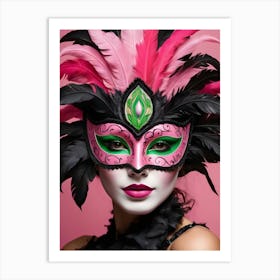 A Woman In A Carnival Mask, Pink And Black (56) Art Print