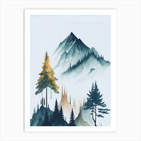 Mountain And Forest In Minimalist Watercolor Vertical Composition 198 Art Print