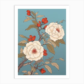 Benifuuki Japanese Tea Camellia 2 Vintage Japanese Botanical Art Print