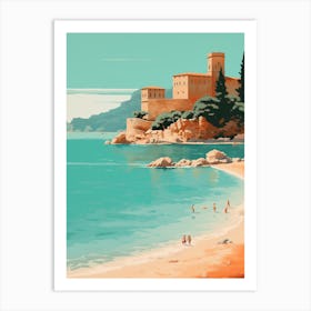 A Drawing Of Sveti Stefan Beach Montenegro Orange Tones 4 Art Print