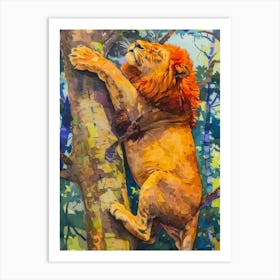 Masai Lion Climbing A Tree Fauvist Painting 3 Art Print