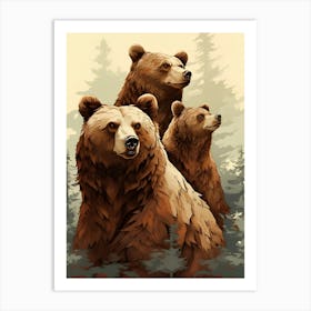 Three Bears In The Forest Art Print