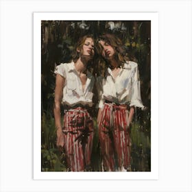 Two Women In Red Pants Art Print