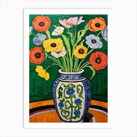 Flowers In A Vase Still Life Painting Cosmos 2 Art Print
