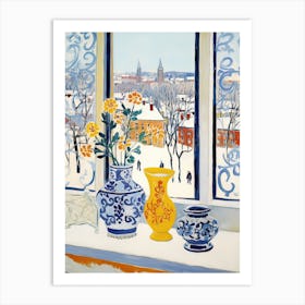 The Windowsill Of Stockholm   Sweden Snow Inspired By Matisse 3 Art Print