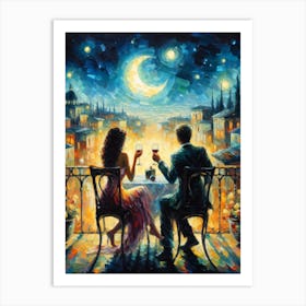 Couple At The Balcony At Night Art Print