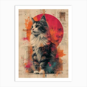 Majestic Cat, Abstract Collage In Monoprint Splashed Colors Art Print
