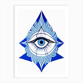 The Ajna Chakra, Symbol, Third Eye Blue & White 3 Art Print
