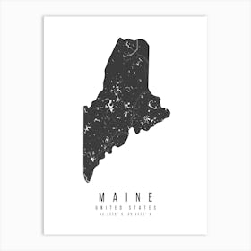 Maine Mono Black And White Modern Minimal Street Map Art Print