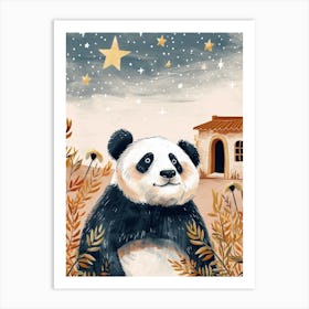 Giant Panda Looking At A Starry Sky Storybook Illustration 2 Art Print