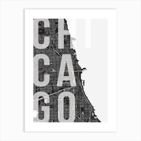 Chicago Mono Street Map Text Overlay Art Print