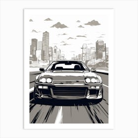 Toyota Supra City Skyline Line Drawing 3 Art Print