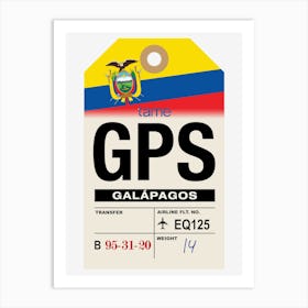 Galapagos (GPS) Ecuador Vintage Airline Luggage Tag Art Print