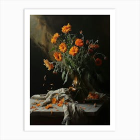 Baroque Floral Still Life Calendula 4 Art Print