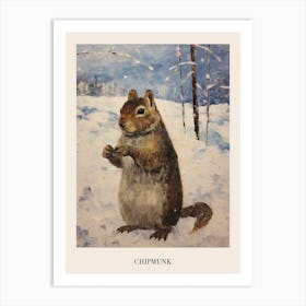 Vintage Winter Animal Painting Poster Chipmunk 2 Art Print