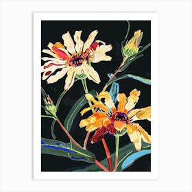 Neon Flowers On Black Calendula 1 Art Print