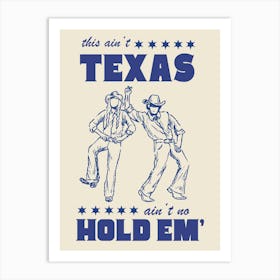 Texas Hold Em' Print In Blue and Cream Art Print