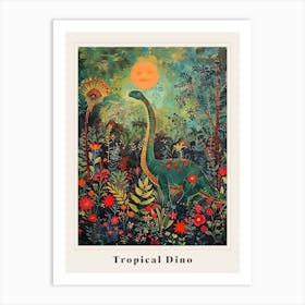 Dinosaur In Tropical Flowers Painting 3 Poster Art Print