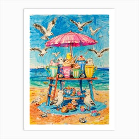 Seagulls On The Beach 1 Art Print