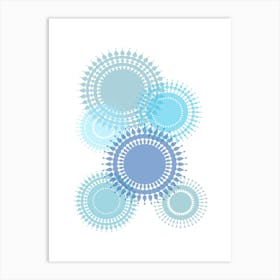 Abstract Folk Blue Suns Art Print