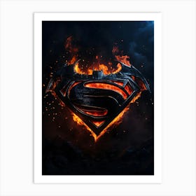 Batman Superman Logo In Flames Art Print