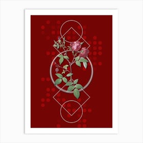 Vintage Velvet China Rose Botanical with Geometric Line Motif and Dot Pattern n.0145 Art Print