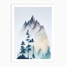 Mountain And Forest In Minimalist Watercolor Vertical Composition 126 Art Print