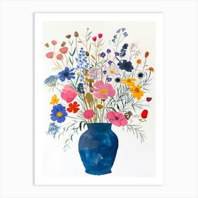 Wildflowers In A Blue Vase Art Print