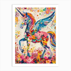 Floral Unicorn With Wings Painting 2 Art Print