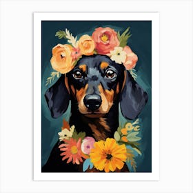 Dachshund Portrait With A Flower Crown, Matisse Painting Style 3 Art Print