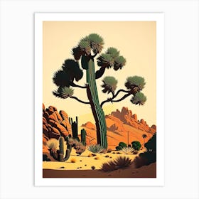 Joshua Tree In Rocky Mountains Retro Illustration Art Print