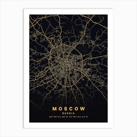 Moscow Russia Black And Gold Map Poster