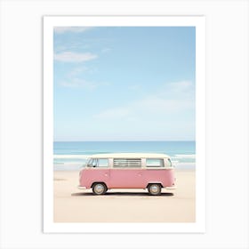 Pink Van On The Beach Art Print