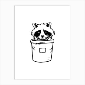 A Minimalist Line Art Piece Of A Common Raccoon 2 Art Print