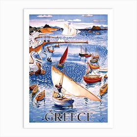 Greece, Boats Near The Coast Art Print