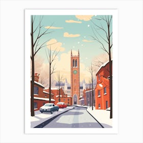 Vintage Winter Travel Illustration Manchester United Kingdom 6 Art Print
