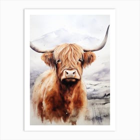 Foggy Highland Watercolour Cow 3 Art Print